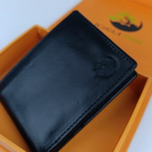Jungle Tree Black Leather Wallet Dollar Size