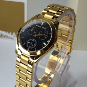 Michael Kors Black Ladies Watch MK3205 Yellow Gold
