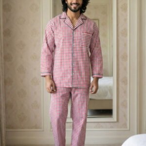 Red-Gray Check Zara Men's Night Suit