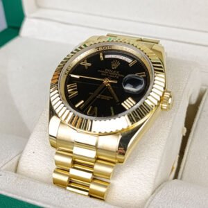 Rolex Day Date Watch Yellow Gold Black Dial Roman 228238