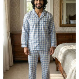 Sky Blue Check Zara Men's Night Suit