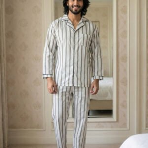 White and Gray Straps Zara Men's Night Suit